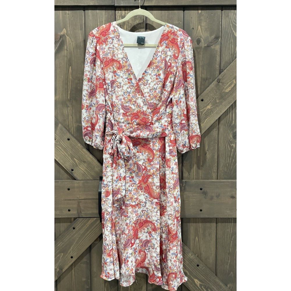 Gabby Skye Maxi Dress White Pink Puff Sleeve Chiffon Belted Lined Size 16